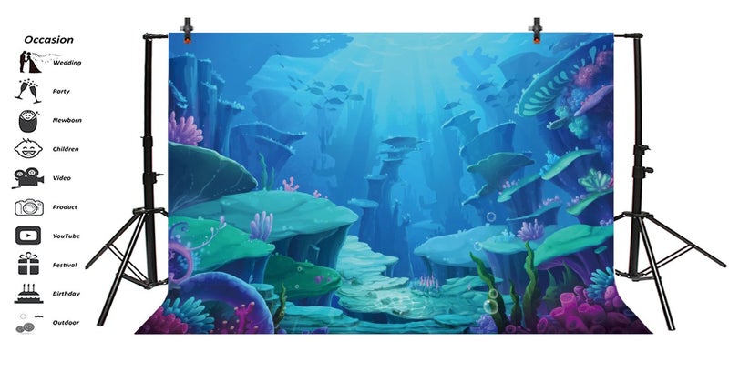 LFEEY 10x8ft Underwater World Photo Backdrop Kids Girl Boy Birthday Party Fairyland Background for Photography Under The Sea Marine Life Coral Reef Photo Studio Props - Image 3